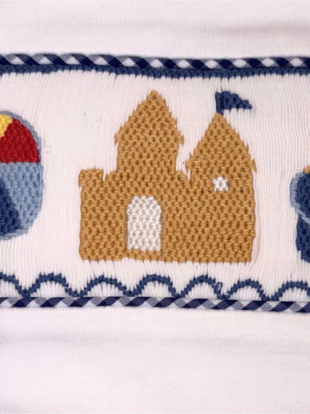 Stitchy Fish sand castles embroidered