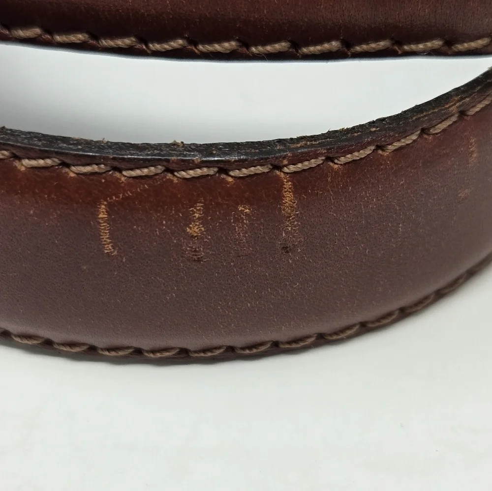 VINTAGE OLD NAVY BROWN ITALIAN LEATHER BELT SILVER BUCKLE END CAP UNISEX MEN 28