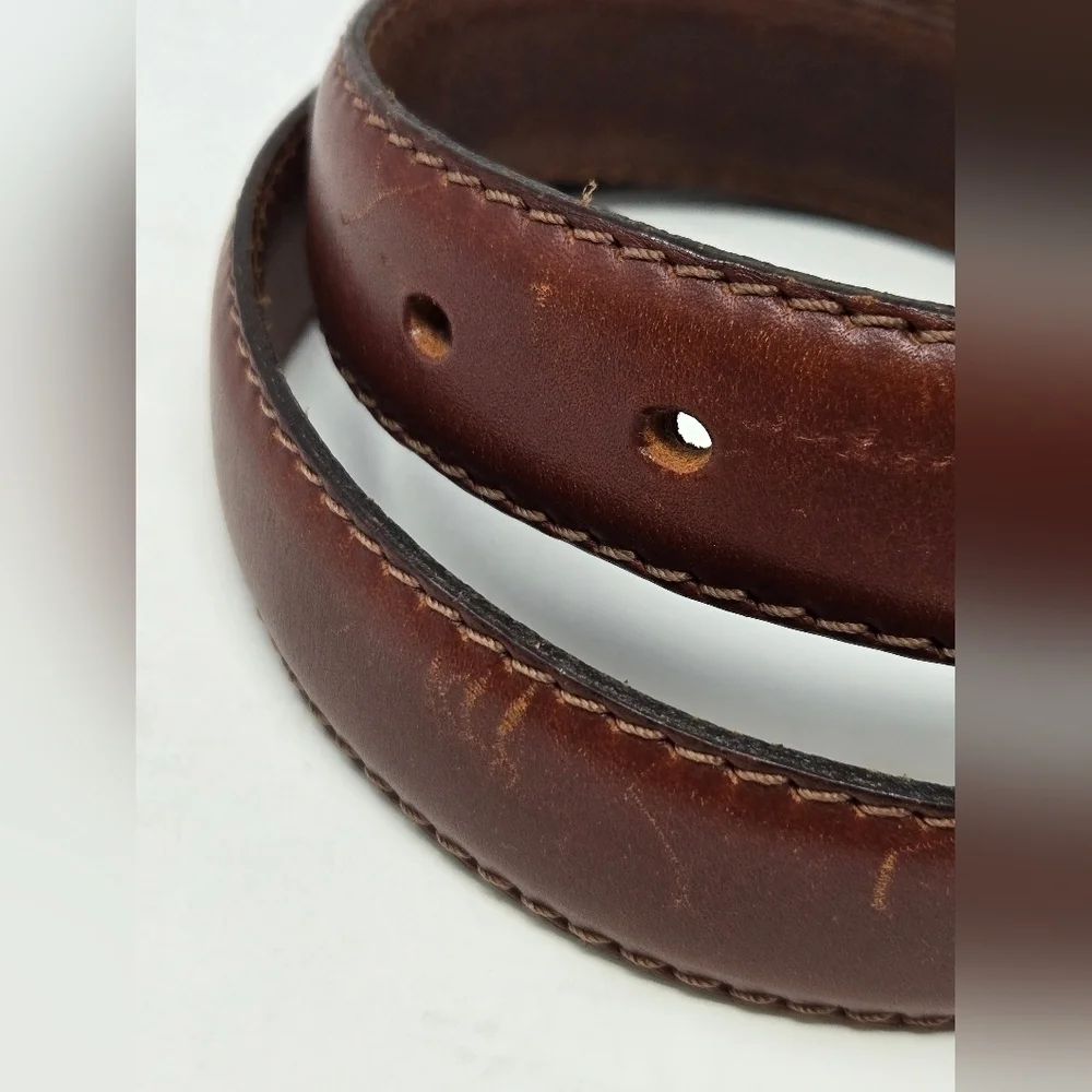 VINTAGE OLD NAVY BROWN ITALIAN LEATHER BELT SILVER BUCKLE END CAP UNISEX MEN 28