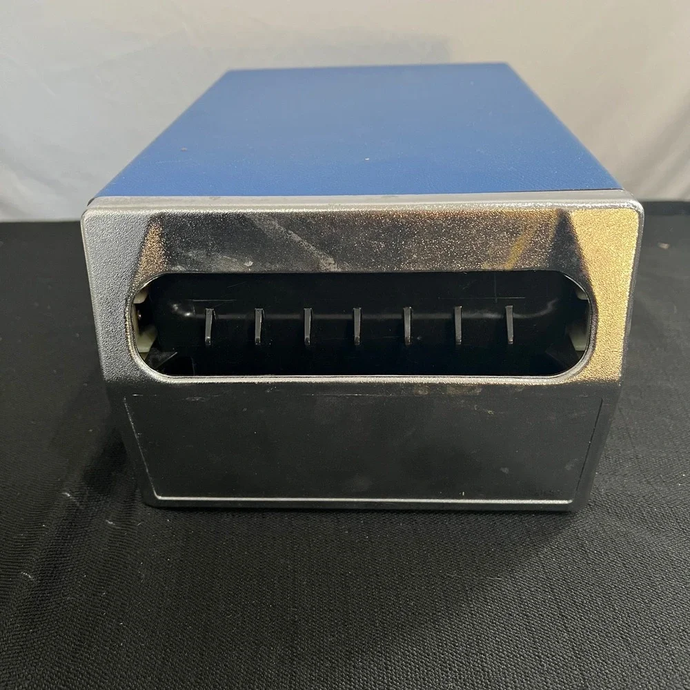 Vintage Blue Faux Leather Napkin Dispenser Chrome Metal Retro Diner Cafe Style