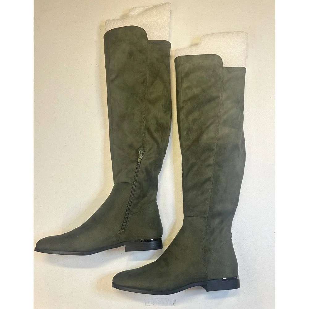 Nine West WNALLAIR2 Olive Green Faux Suede Over The Knee Boots Womens 12M