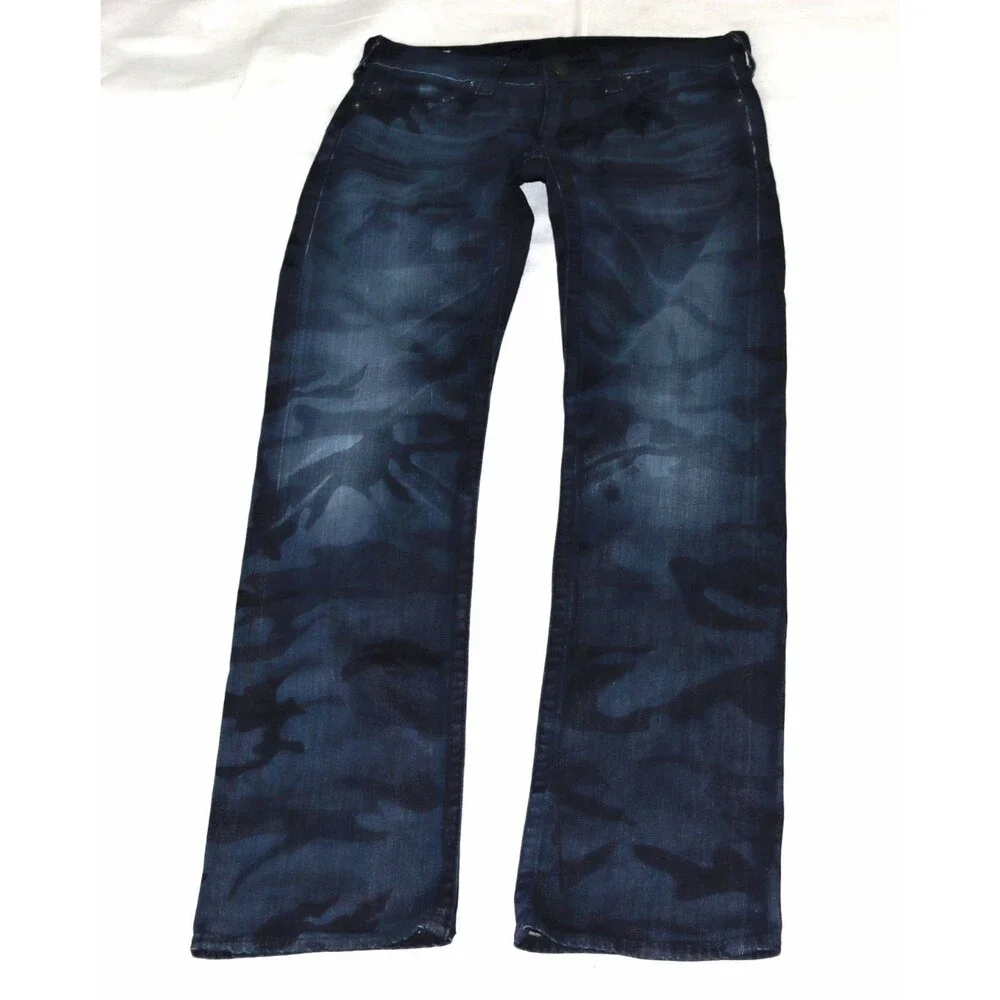 True Religion Bobby Laser Camouflage Men's Stretch Logo Blue Jeans Size 32