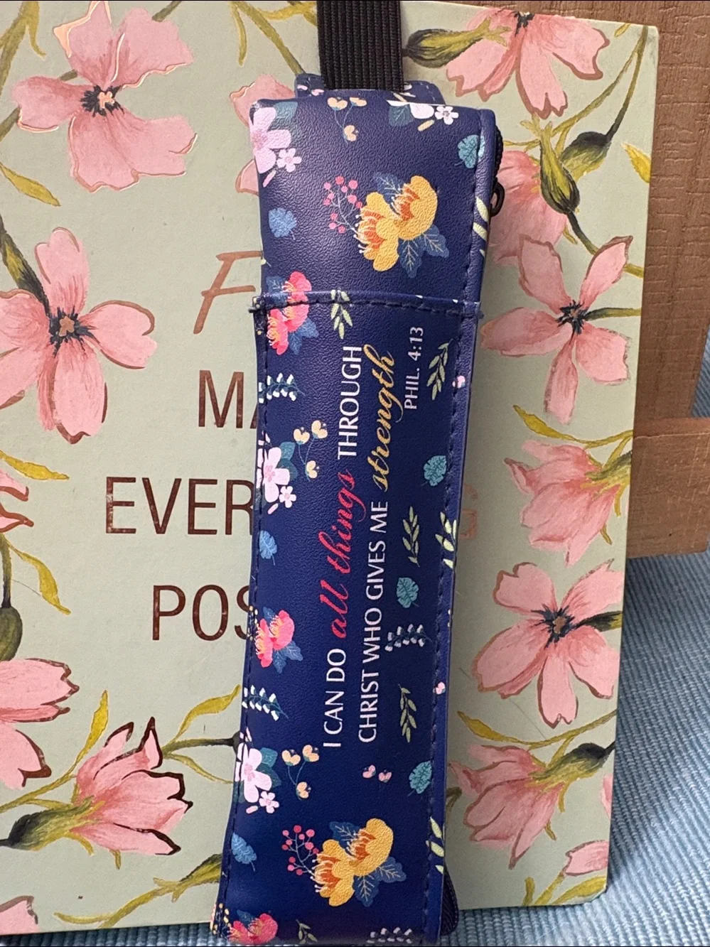 Floral Spiral Notebook with Navy Pen Pouch - Pink & Orange