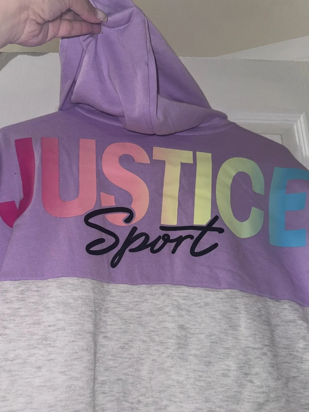 Justice Sport Girls Colorblock Pullover Hoodie Purple Gray Size M 10