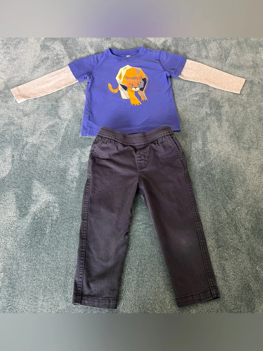 Tea Collection Boy's Toddler 2T Set Long Sleeve  Layered Tee Cougar + Gray Pants