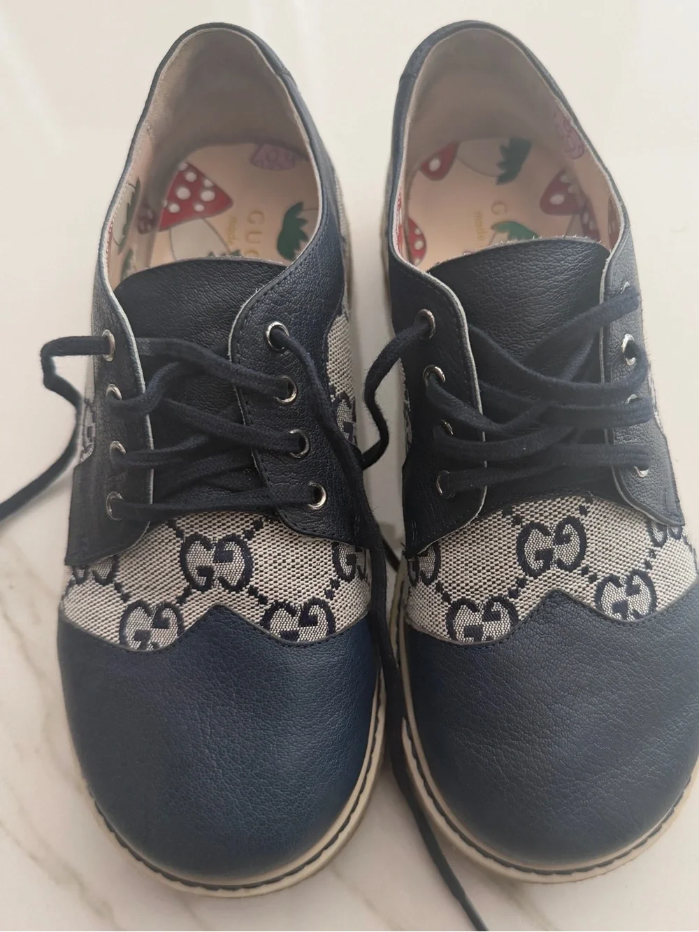 Gucci Kids Navy and Beige GG Canvas Lace-Up Shoes