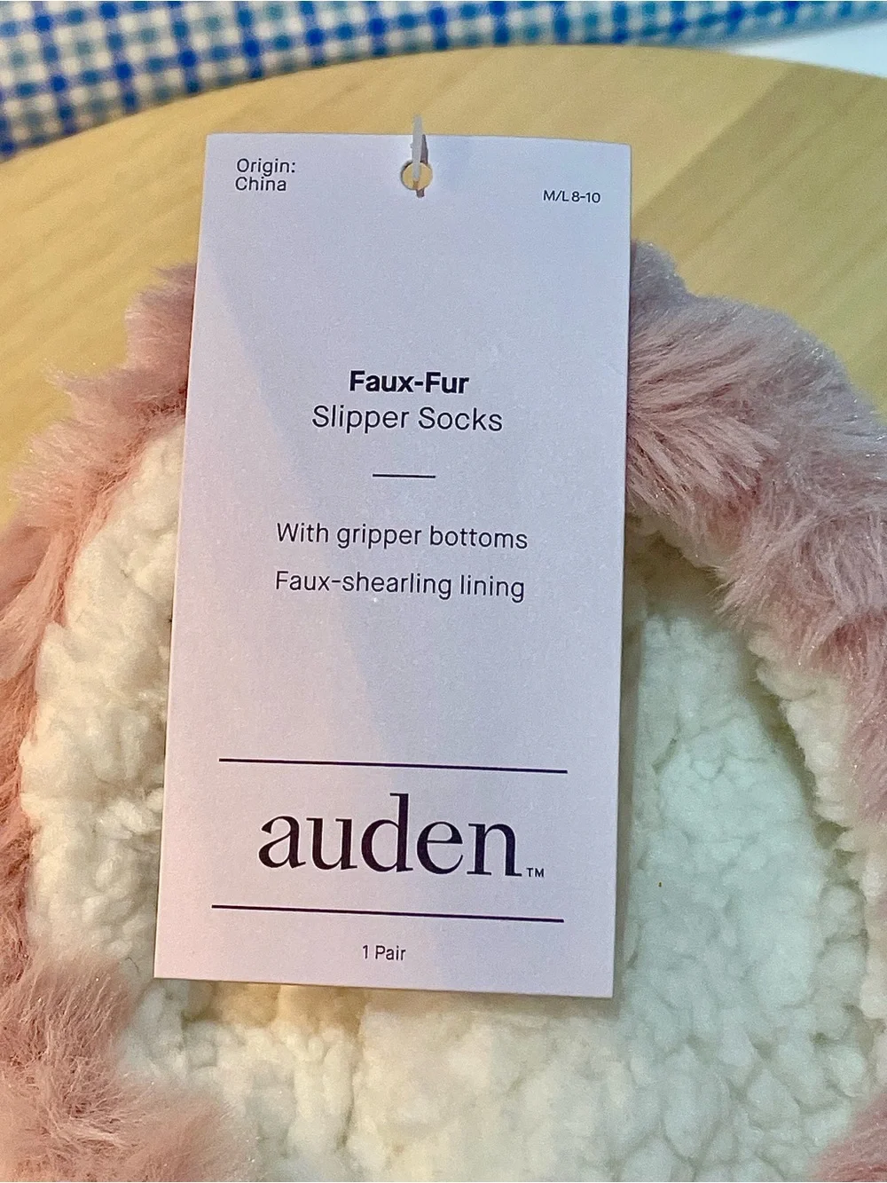 Auden Faux Fur Slipper Socks – Light Pink – M/L 8-10 – NWT