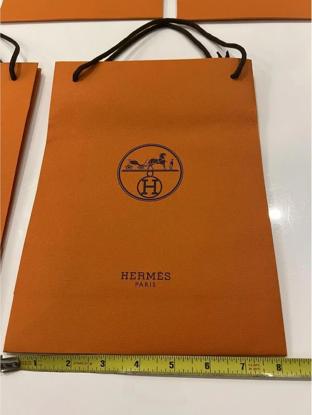 Hermes Orange Paper 5 Gift Bags Brown Cord Handles 8