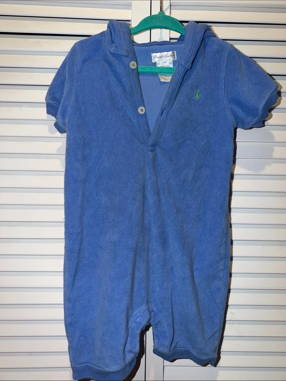 Ralph Lauren Blue Hooded Terry One-Piece Romper