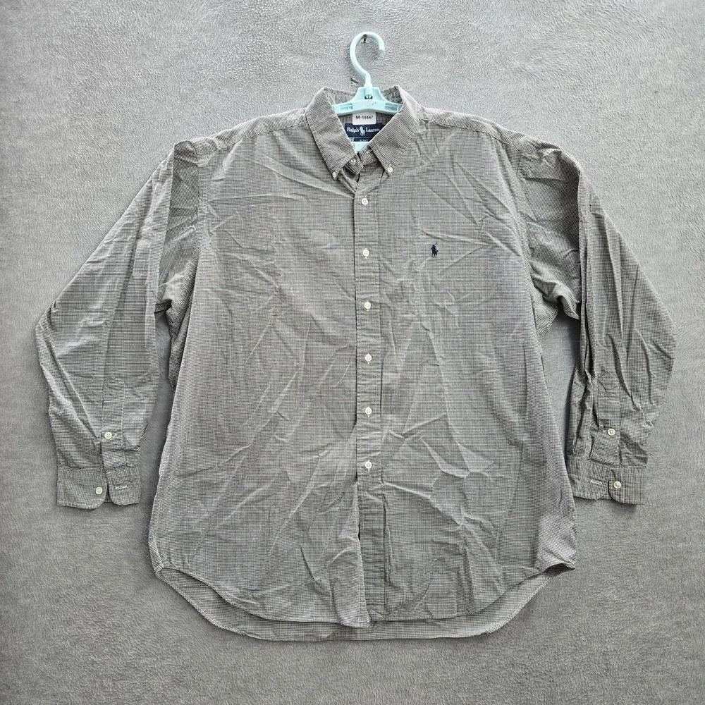 Ralph Lauren Men Button Up Shirt XL Brown Pony Embroidery Check Blake
