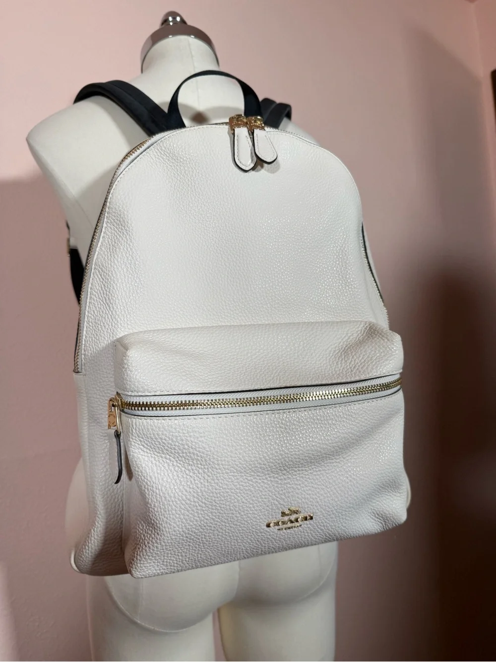 Coach White pebbled Leather Gold Hardware Full size Back Pack NWOT