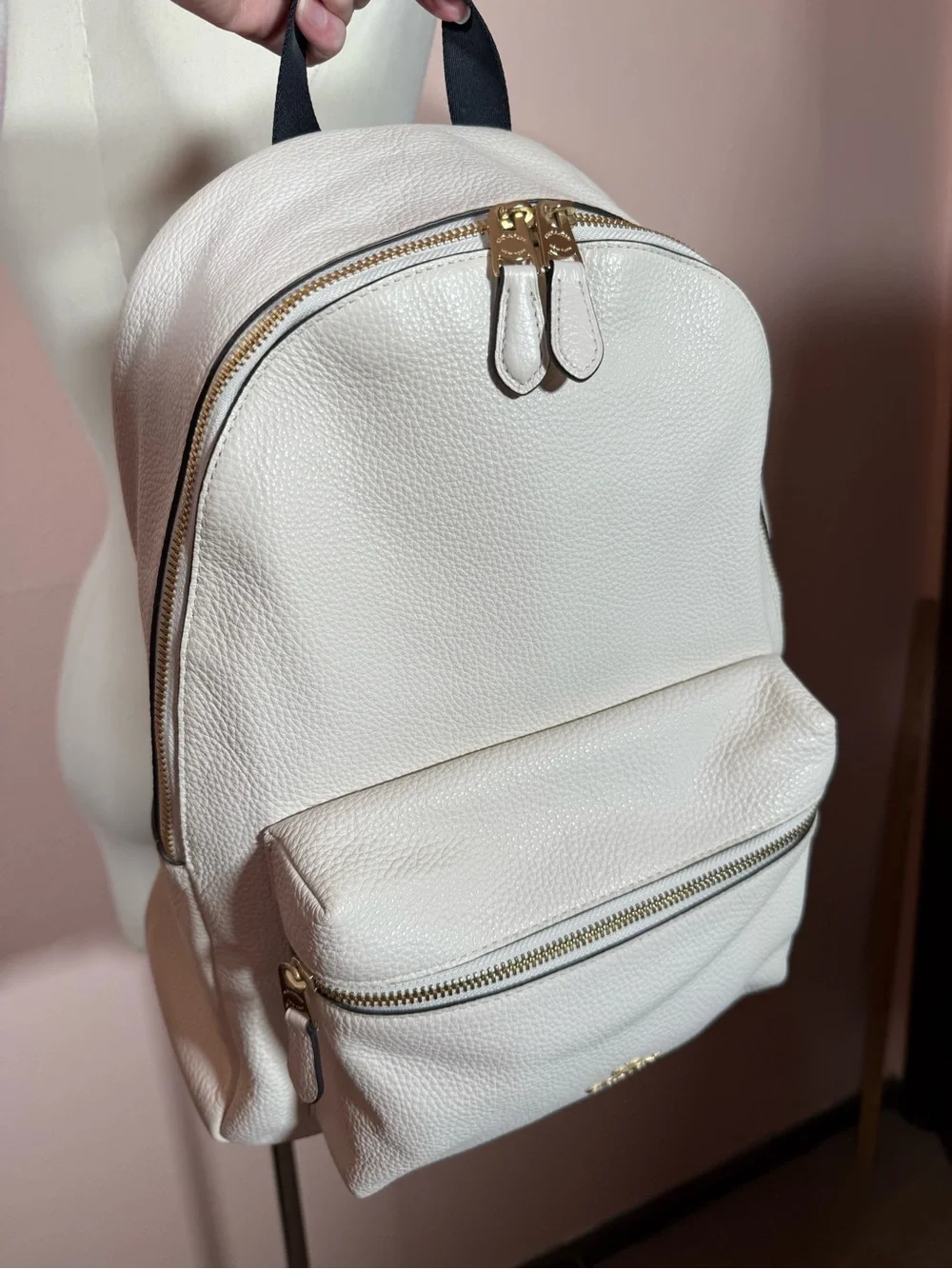 Coach White pebbled Leather Gold Hardware Full size Back Pack NWOT