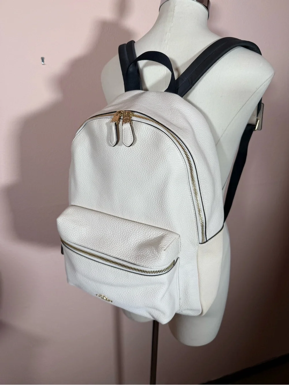 Coach White pebbled Leather Gold Hardware Full size Back Pack NWOT