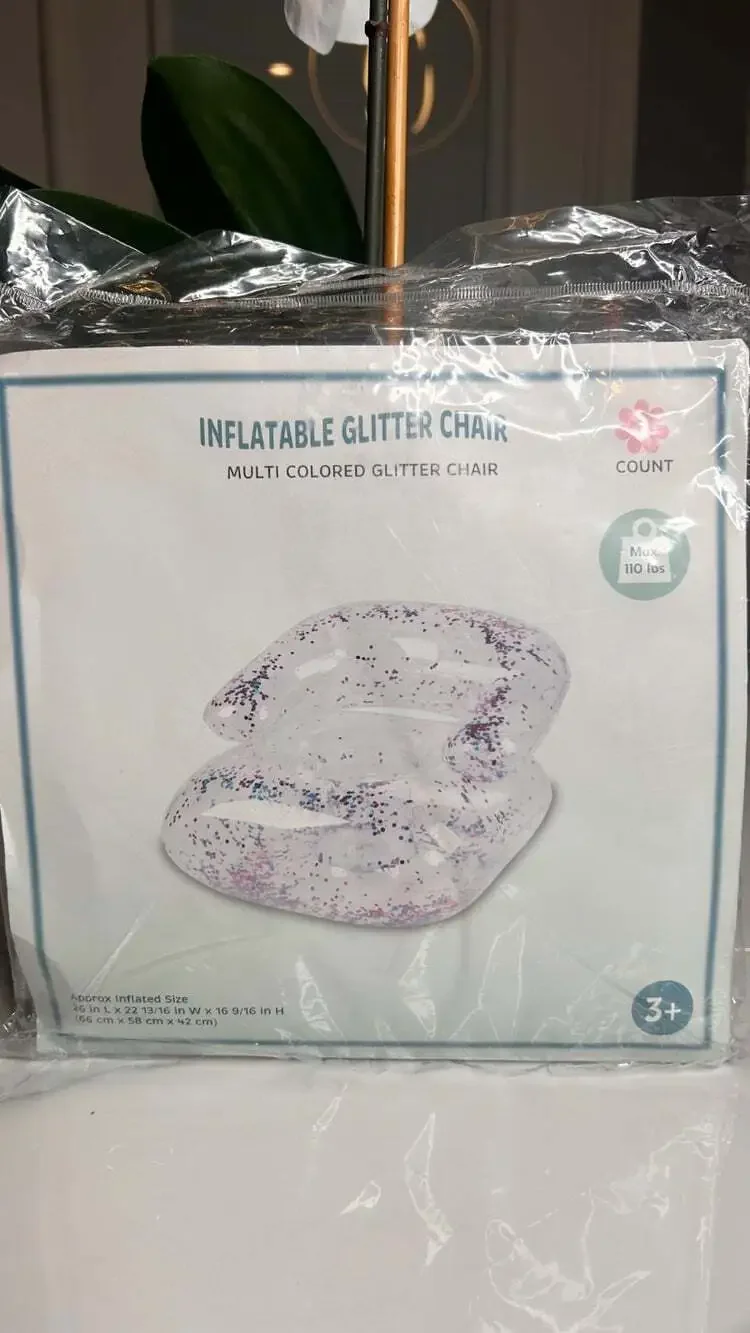 Inflatable chair 90s 2000s style clear  with glitter. Girls room dorm retro teen