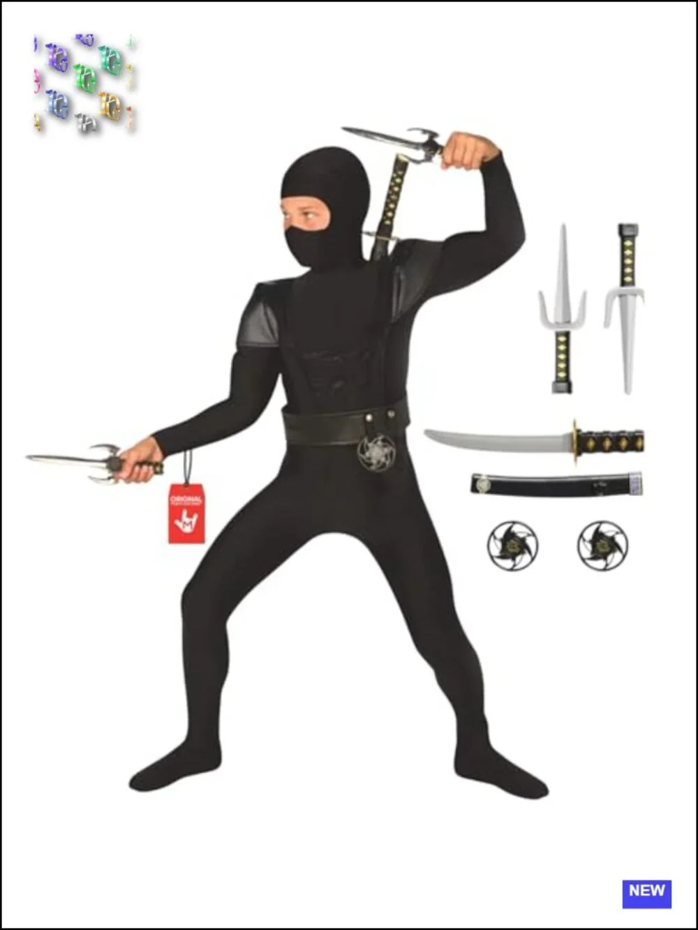 Ninja Costume for Boys Halloween Cosplay Dress Up Complete Set Jumpsuit Vest