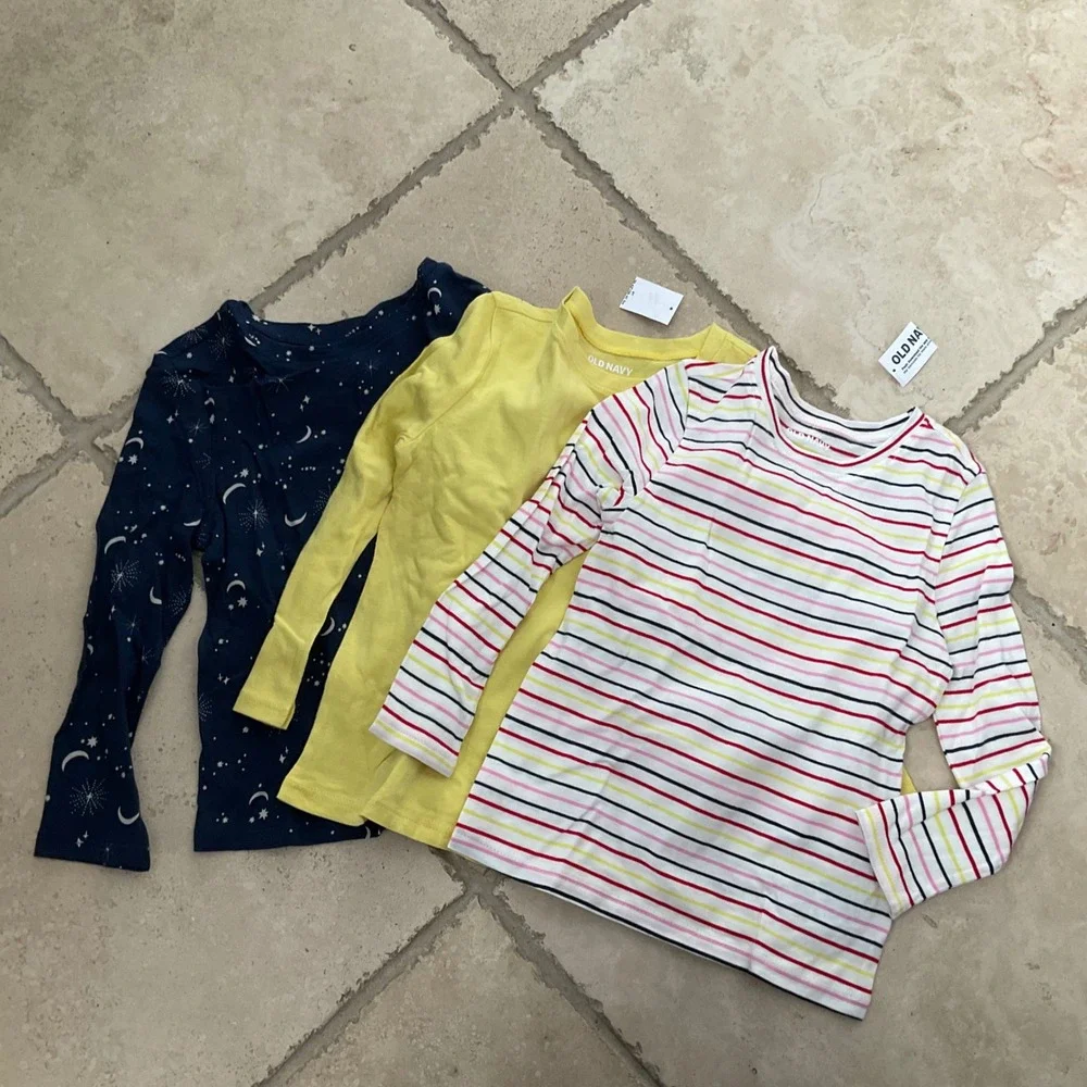 NWT Old Navy LOT Girls 4T Long Sleeve‎ T-Shirt Bundle 3 Pack Celestial Striped