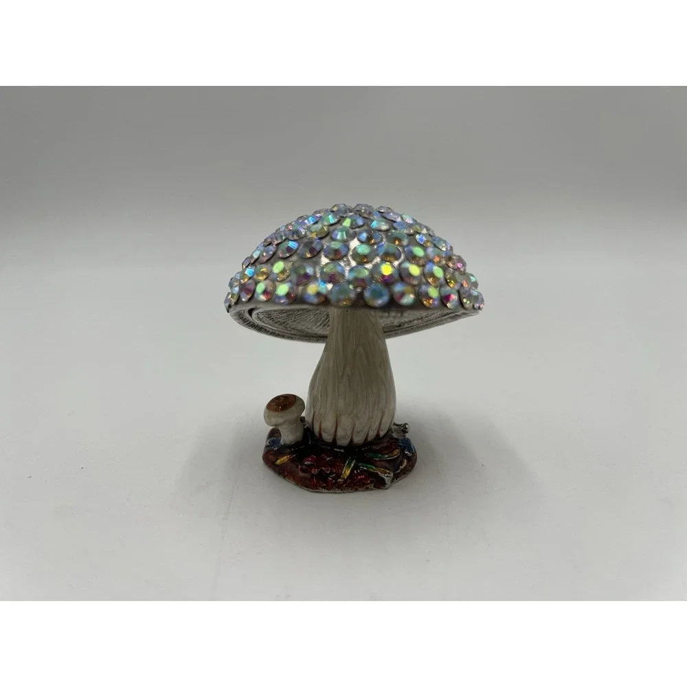 AB Crystal Mushroom Trinket Box Enamel Hinged Jewelry Keepsake‎ Box