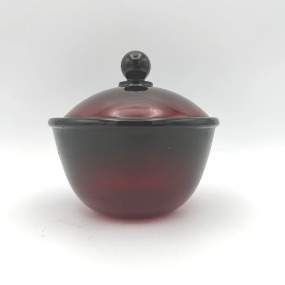 France Ruby Red‎ Glass Sugar Bowl with Lid Small Red Black Ombre Candy Dish