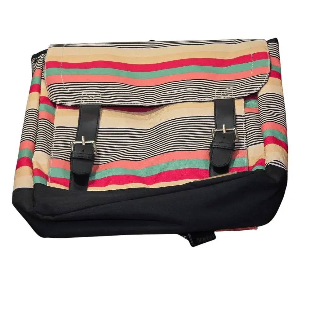Roxy Retro Multicolor Striped Canvas Backpack ┃Boho Coastal Surfercore Flap Top