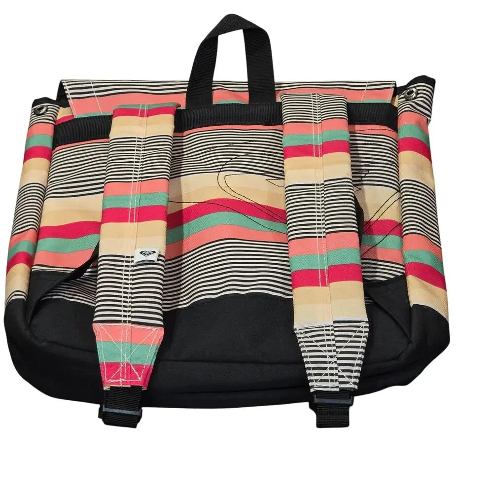 Roxy Retro Multicolor Striped Canvas Backpack ┃Boho Coastal Surfercore Flap Top
