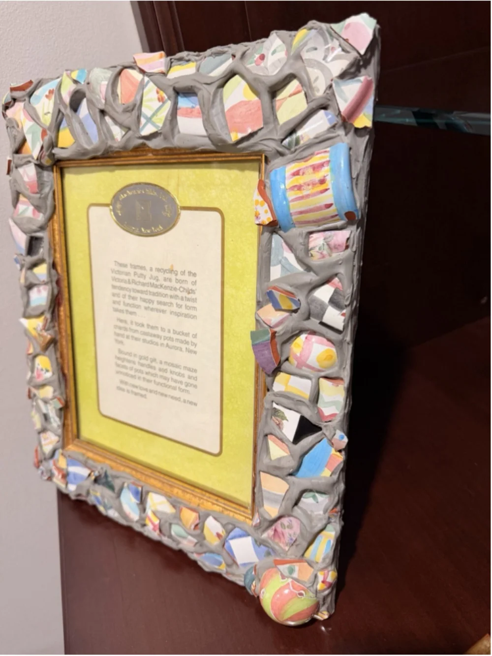 Mackenzie Childs 1980's Ceramic Shard Putty Jug 15 x 13 Picture Frame Aurora NY