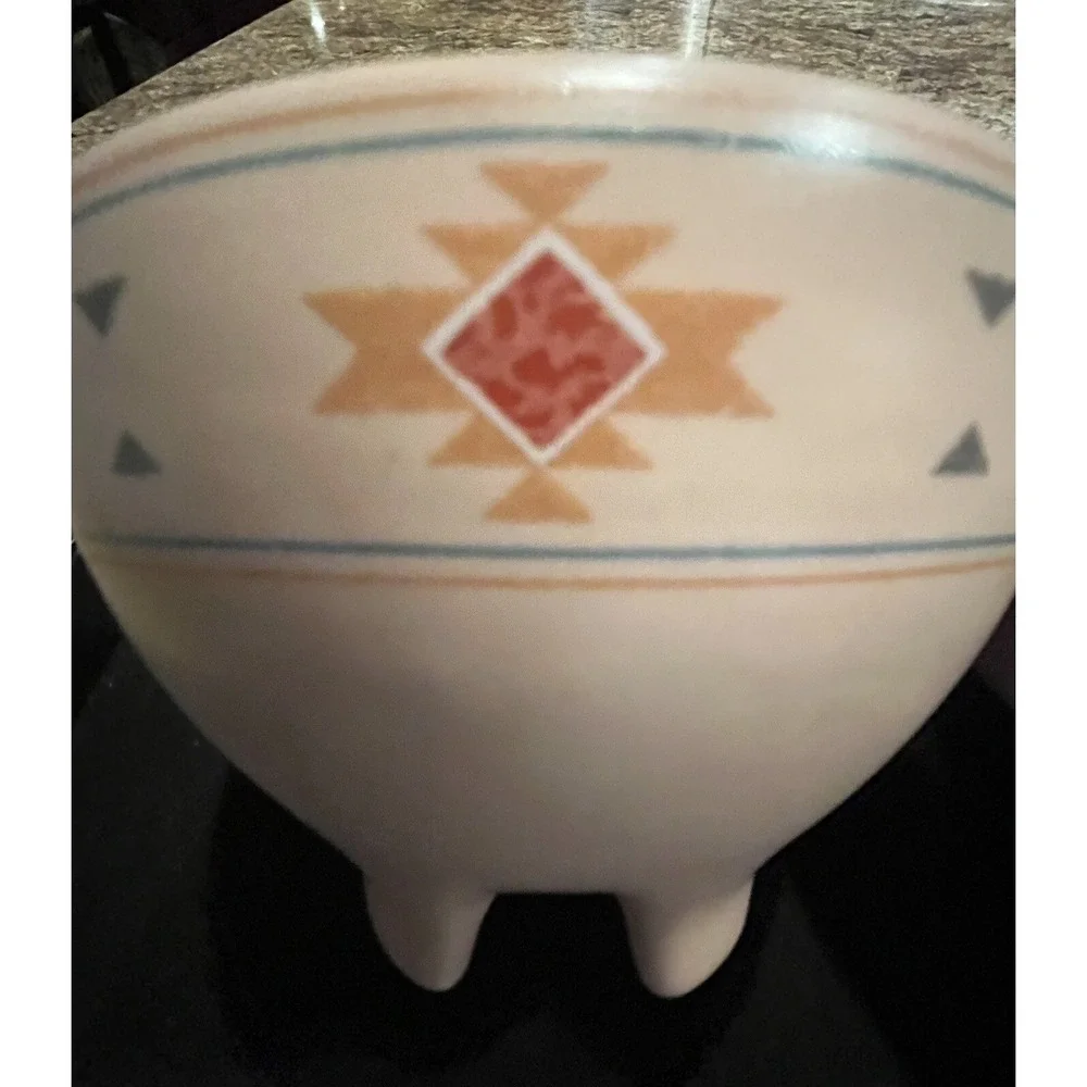VTG Treasure Craft Footed Salsa/Guacamole/Dip‎ Bowl Southwest Design Made In USA