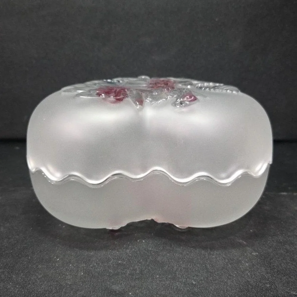 Studio Nova‎ Heart Shaped Trinket Box, Frosted Glass Dish, Embossed Pink Roses
