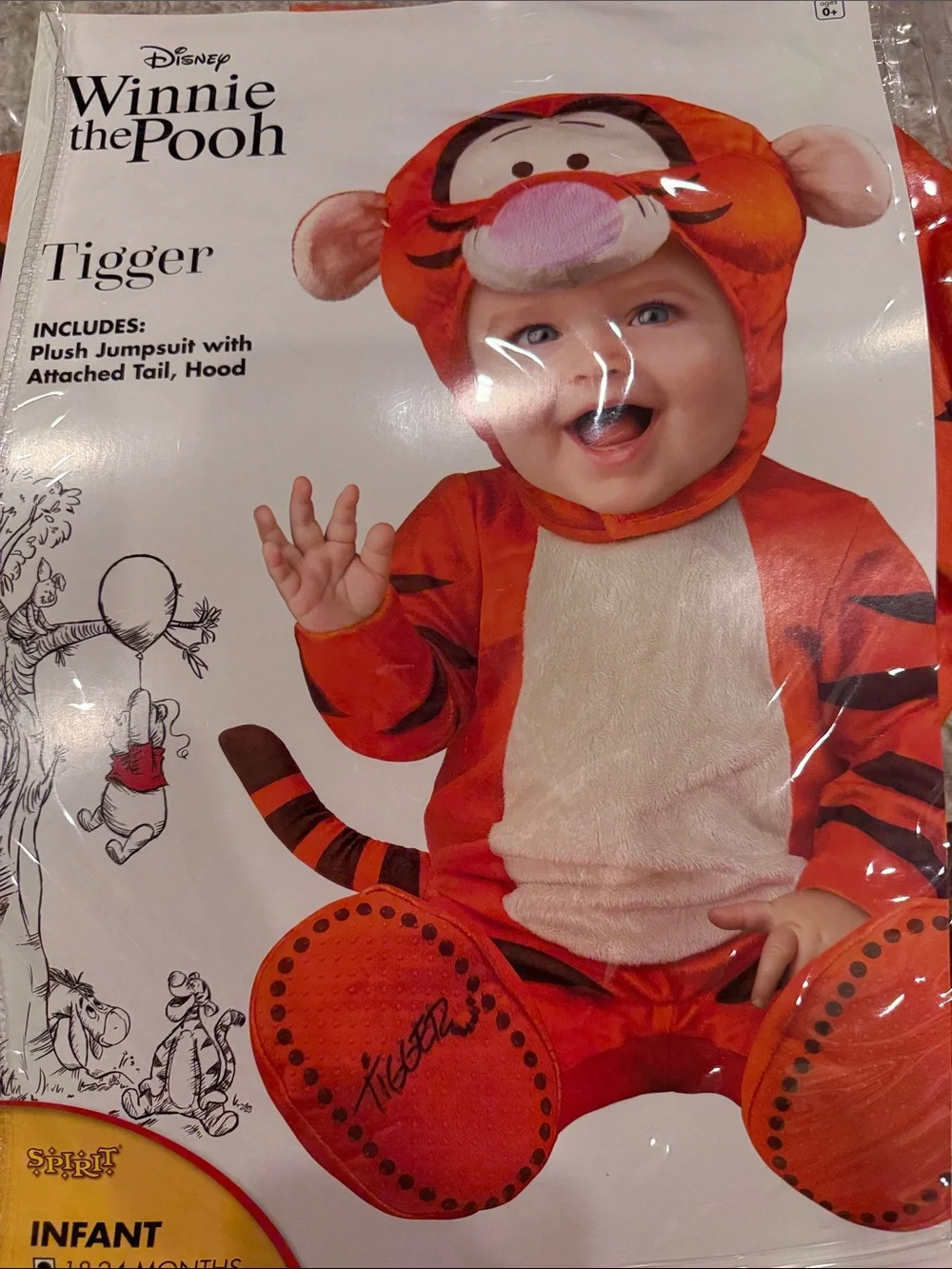 Disney Tigger Infant Costume - Orange and Cream Plush Jumpsuit with Hood