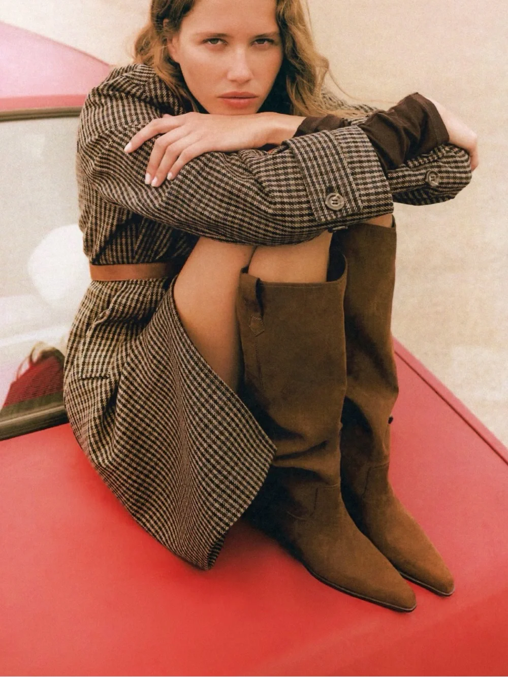 H&M Brown Suede Over-the-Knee Western Boot