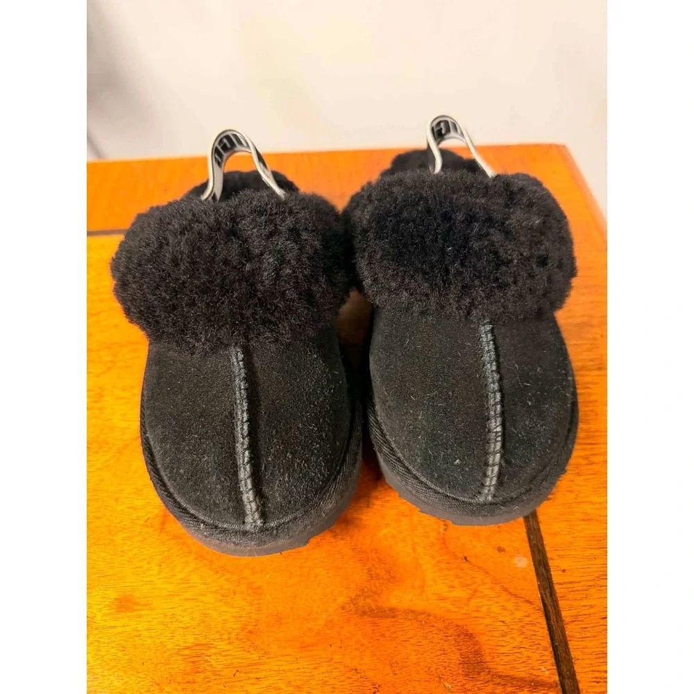UGG Kids 11 Black Funkette Slipper Platform Suede Sheepskin 1130395K