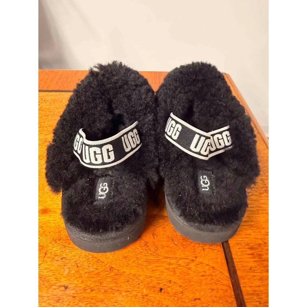 UGG Kids 11 Black Funkette Slipper Platform Suede Sheepskin 1130395K