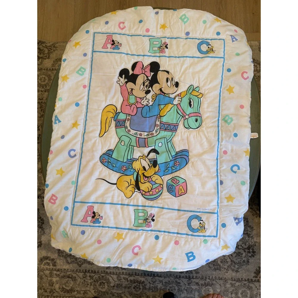 Vintage Dundee Disney Mickey Minnie Pluto‎ ABC Baby Quilt Comforter Made in USA