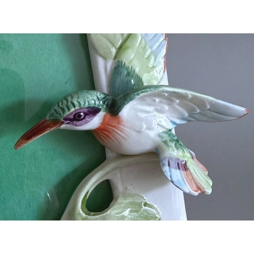 Fitz & Floyd Japan Ruby Throated Hummingbird Porcelain Picture Frame '87 Vintage