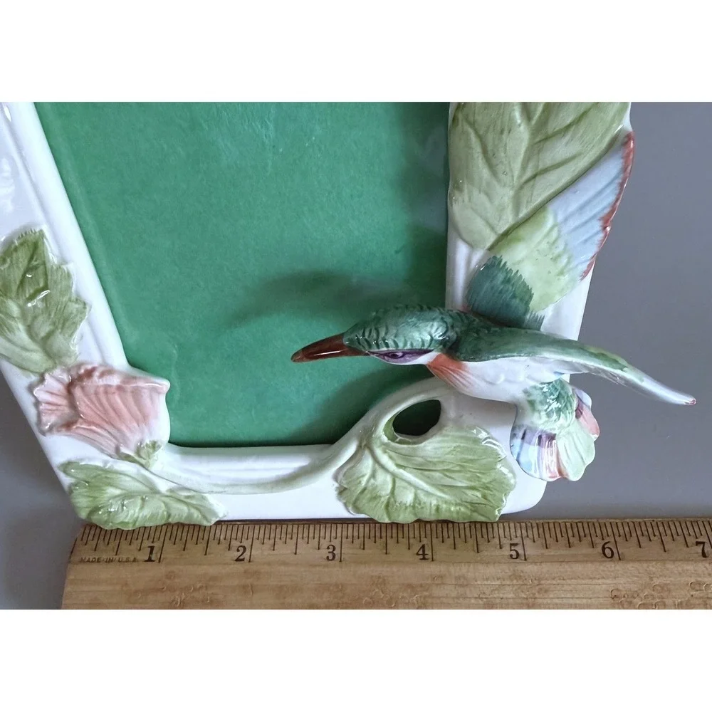 Fitz & Floyd Japan Ruby Throated Hummingbird Porcelain Picture Frame '87 Vintage