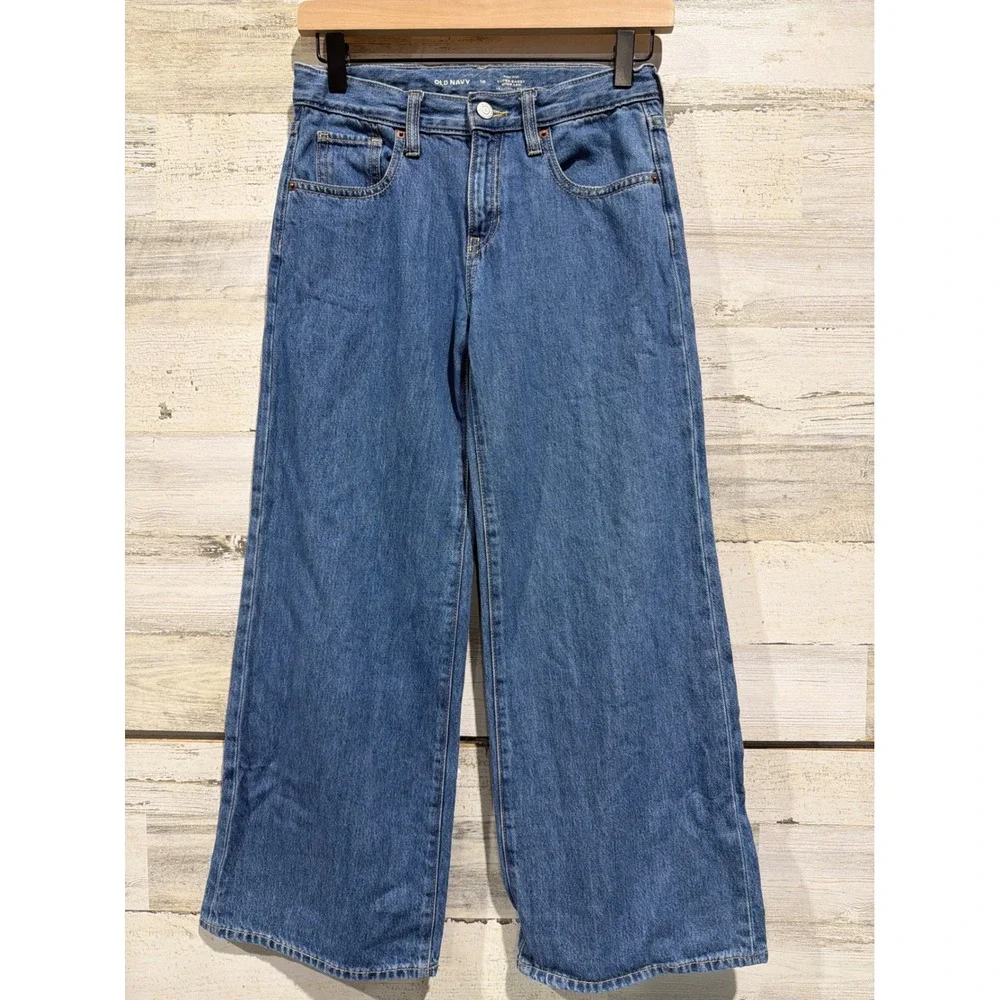 Old Navy Super Baggy Wide Leg Jeans Girls 10‎ Blue High Rise Denim Skater EUC