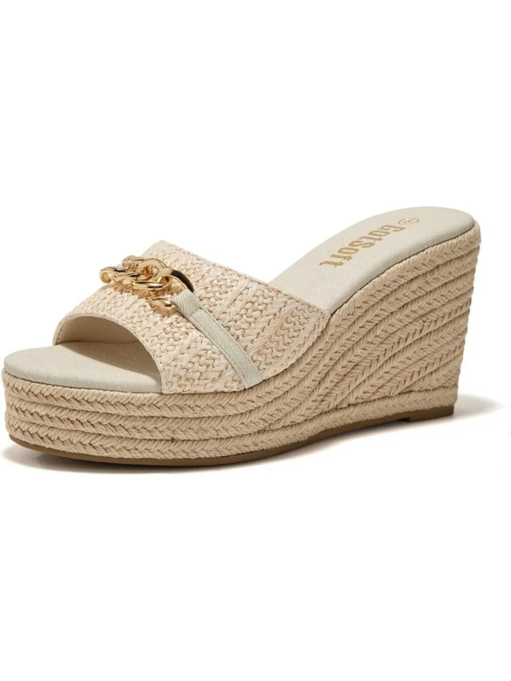 Chic Women's Wedge Slide Sandals with Chain Decor | Espadrille Platform Mules