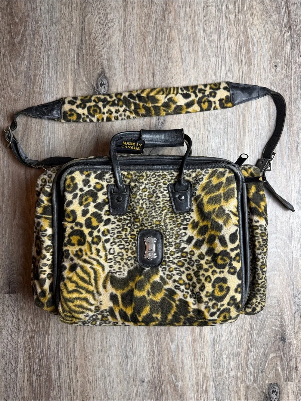 Rare Vintage Levy’s Leather Leopard Print Travel Messenger Bag