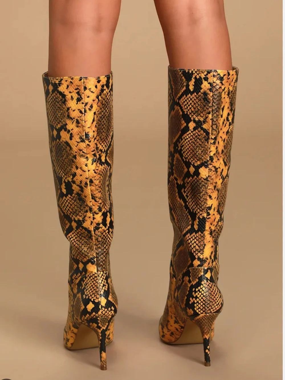 Steve Madden Kimari Over-the-Knee Snake Print Boots in Yellow and Black