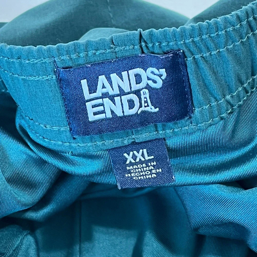 Lands End Swim Trunks Mens XXL Green Elastic Waist Quick Dry Beach Pool