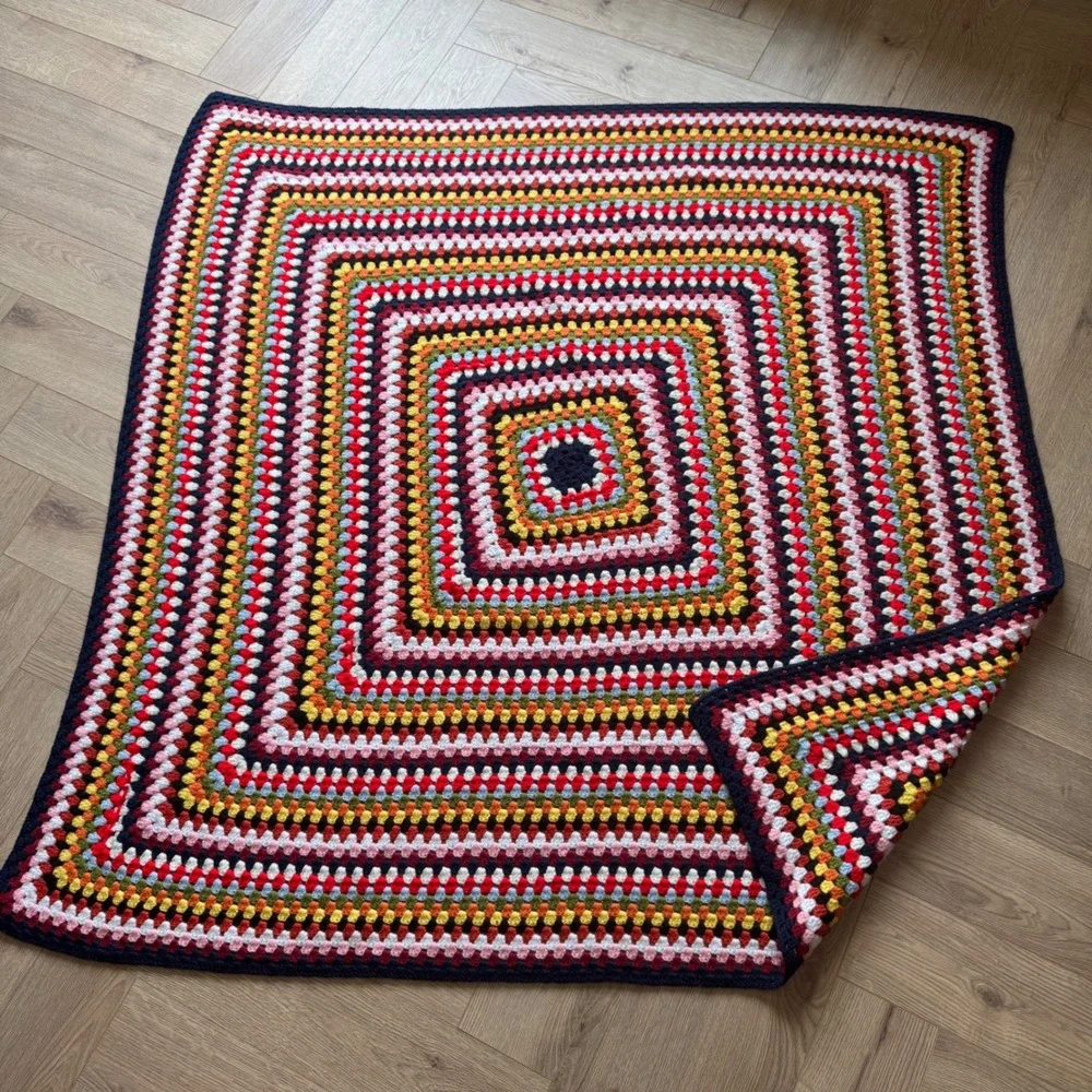 VTG Handmade Crochet Granny‎ Square Afghan Throw Blanket 53