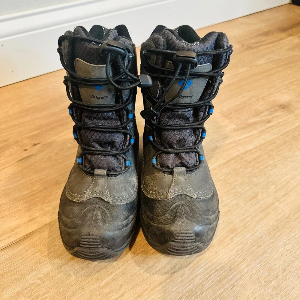 Columbia‎ Bugaboot Plus IV Snow Boots Kids Size 3 Grey Blue Waterproof Omni-Heat