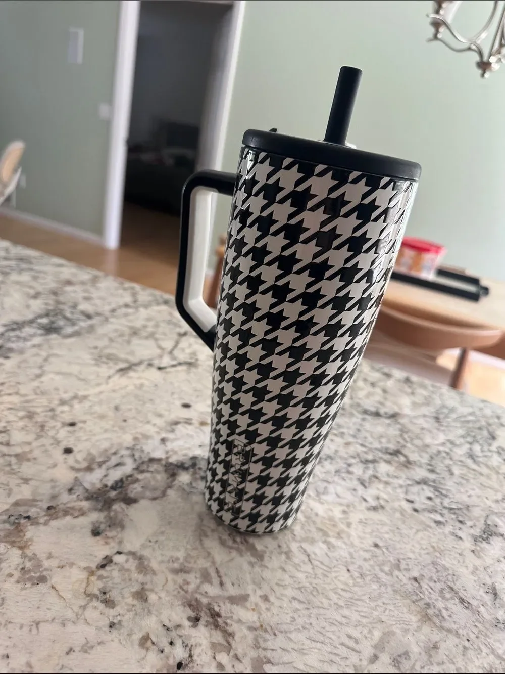 Black & White Houndstooth Travel Tumbler with Straw - 20oz