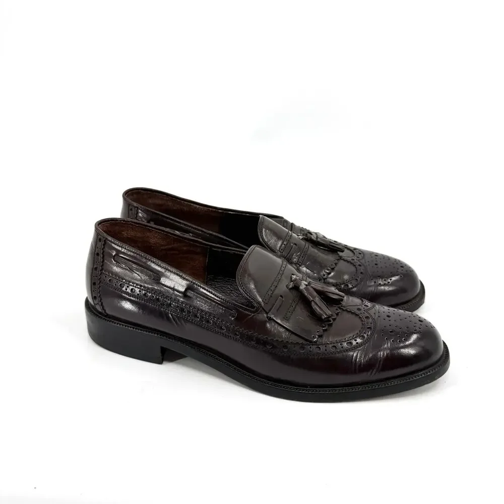Vintage 90s Bor Jiann Dark Brown Genuine Leather Wingtip Tassel Kiltie Loafers
