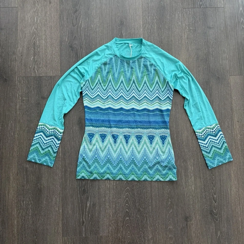 PRANA NWT Rash Guard Rory Swim Shirt Long Sleeve XS Chevron Stripe Gorpcore‎