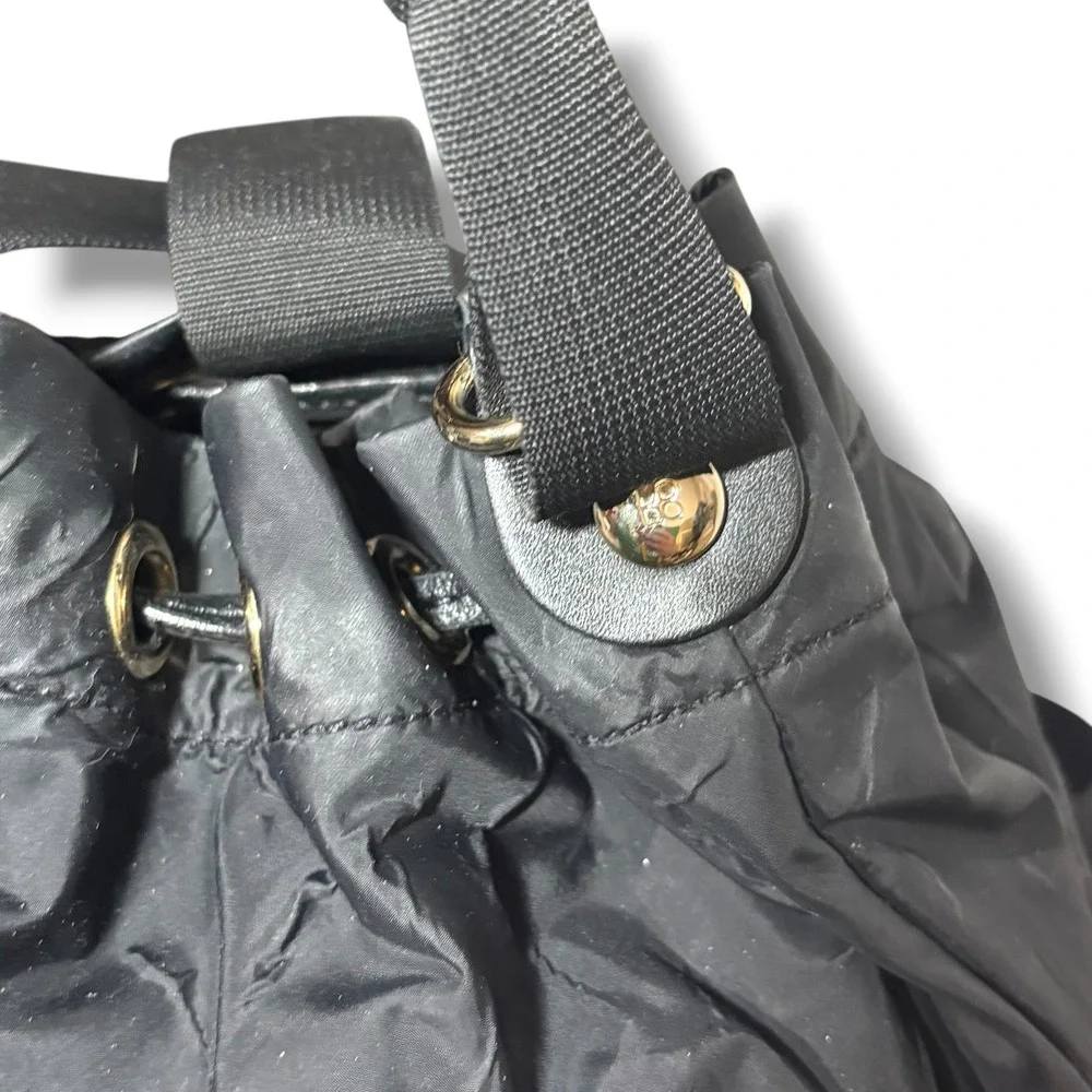 Kate Spade New York Black Nylon Leather Drawstring Bucket Backpack Bag PXRU2483