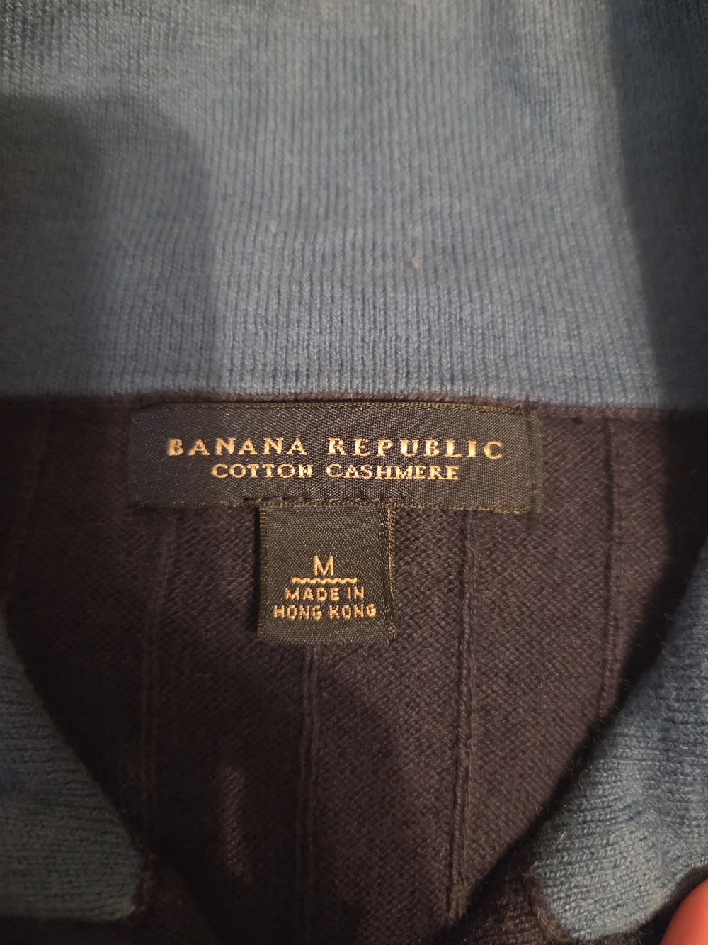 Banana Republic Cotton Cashmere Navy Ribbed Quarter-Zip Sweater