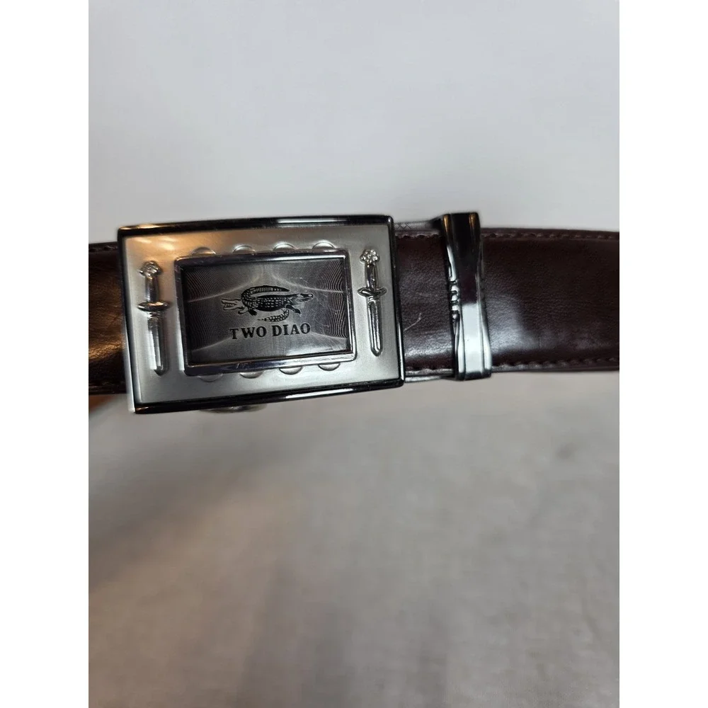 Two Diao Belt Crocodile Swords Silver And Brown Leather‎ Click Belt 44