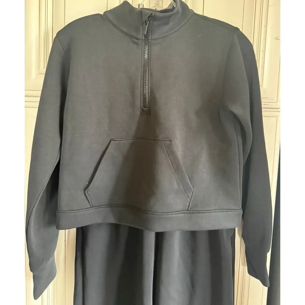 All in Motion Girls Half Zip Sweatshirt Wide Leg Pants Set 2 Piece Black Size 14