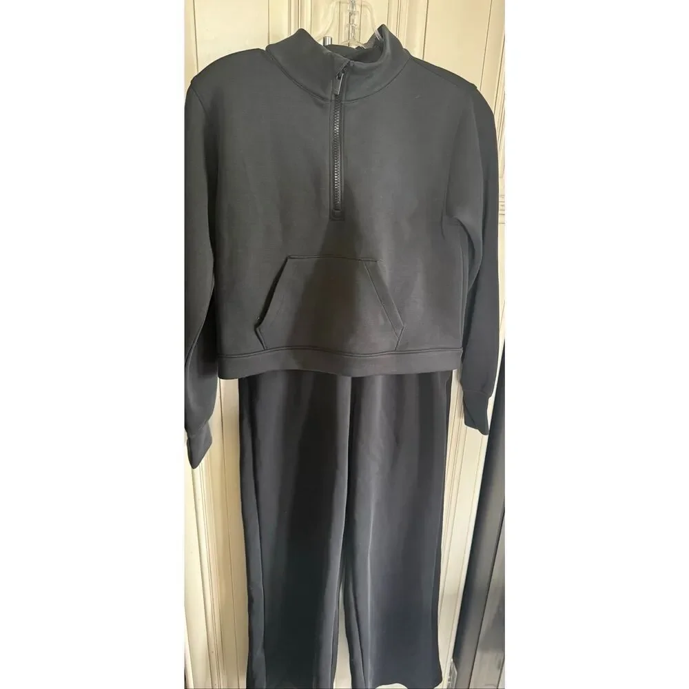 All in Motion Girls Half Zip Sweatshirt Wide Leg Pants Set 2 Piece Black Size 14