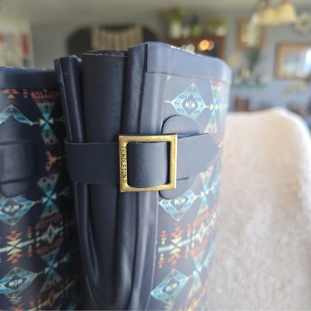 Pendleton Women's Diamond Peak Tall Navy Rain Boots Size 10 NIB Southwest Design